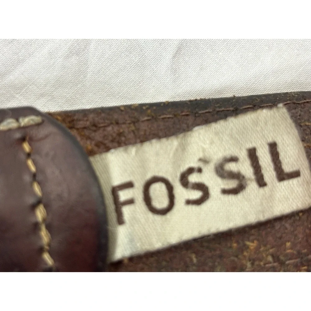 Vtg Fossil Brown Leather Belt Sz 36 Men's Distressed 1.25